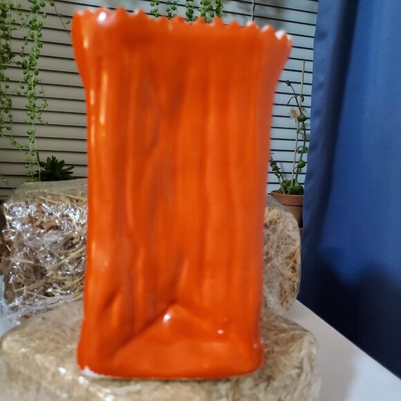 Vintage 90’s Ceramic Pumpkin Jack-o’-Lantern Vase Resembling Trick or Treat Bag - Picture 2 of 7